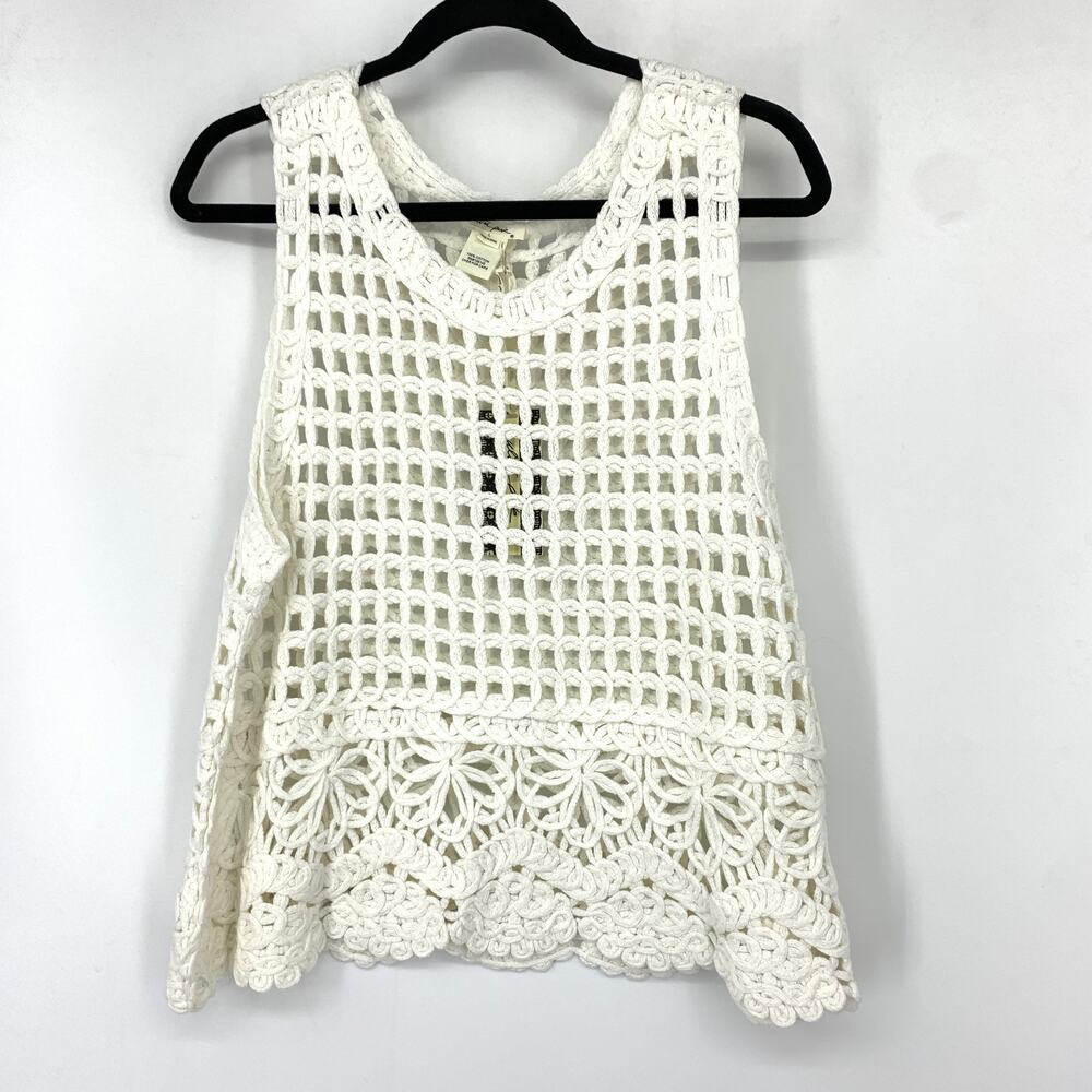 Ultra Pink Crochet Lace Sleeveless Top Women's L Cream Boho Open Knit NEW